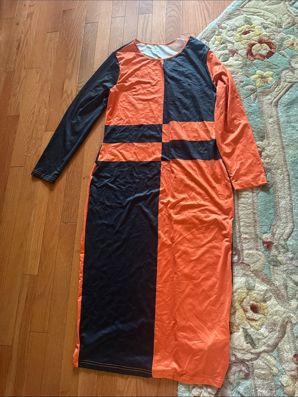 Colorblock Long Sleeve Orange and Black Dress
